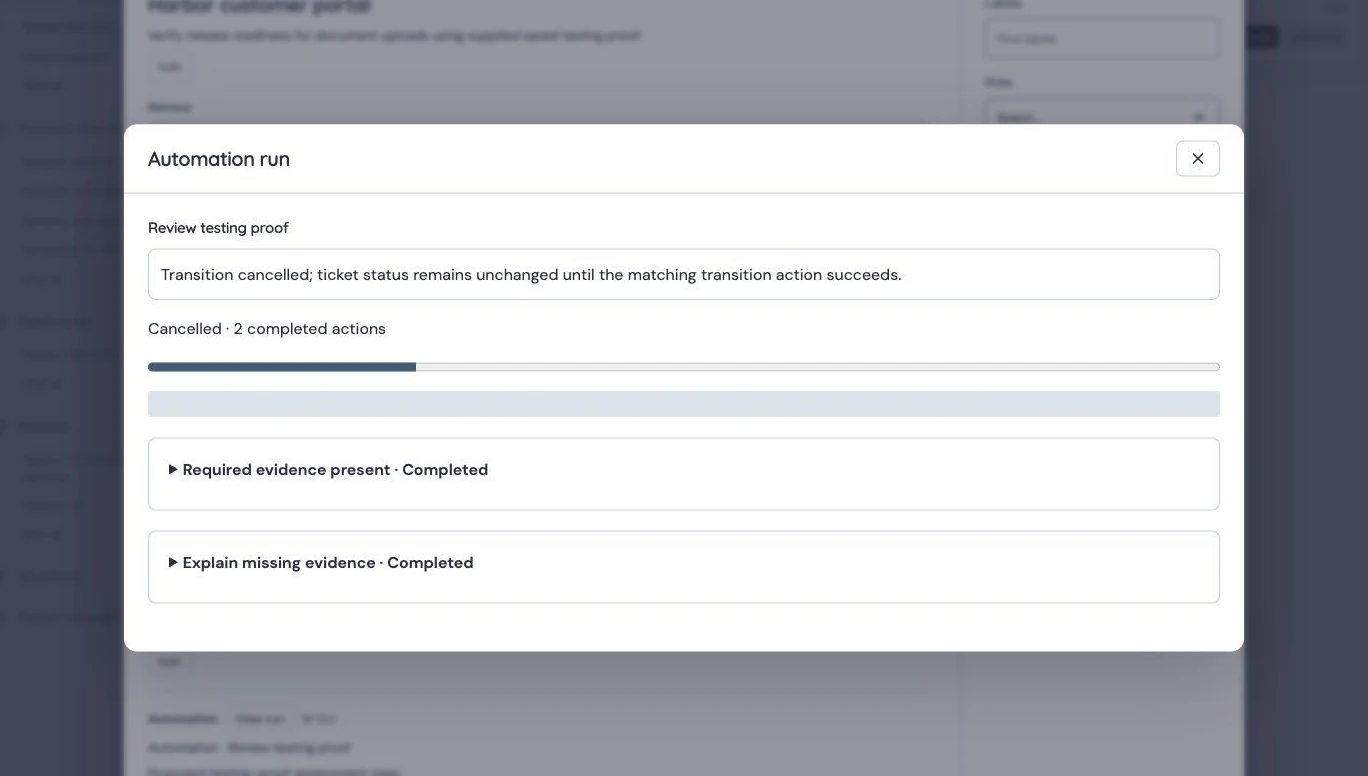 Production earlier missing-evidence path posted guidance without inference and was cancelled before a fresh check. Actor identities are redacted; no retry was started.