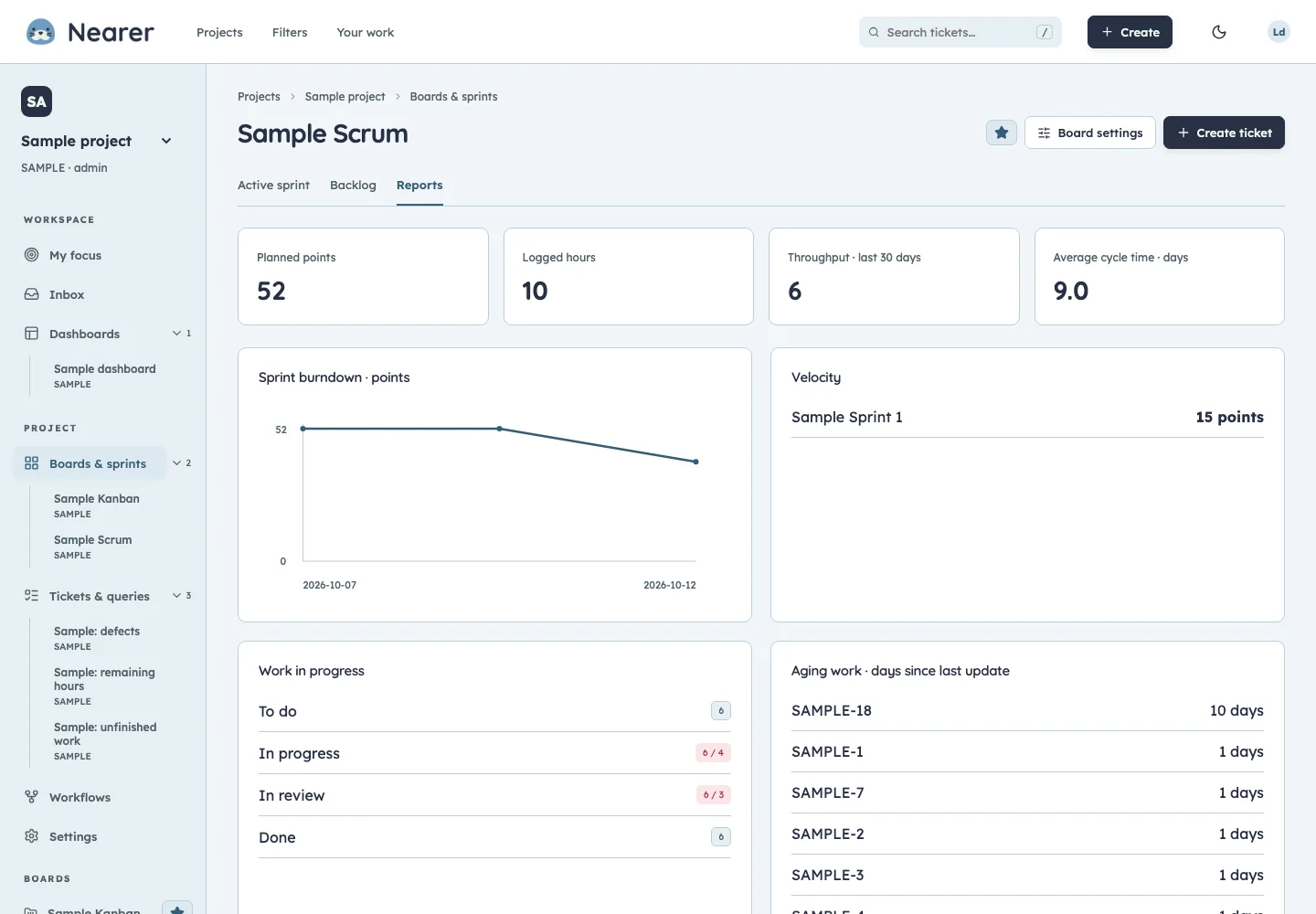 Nearer reports using fictional sample data